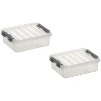 Sunware 4x stuks q-line opberg box/opbergdoos - 1 liter - 20 x 15 x 6 cm - kunststof - opslagbox - transparant/zilver