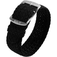 Eulit horlogeband - perlon - 18 mm - zwart - metalen gesp