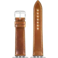Eulit leer horlogeband geschikt voor Apple Watch 42/44/45/46 maat - Serie 1/2/3/4/5/6/7/8/9/10 + SE - shell cordovan smart - 22 mm - bruin camel - metalen verguld gesp - incl. adapter