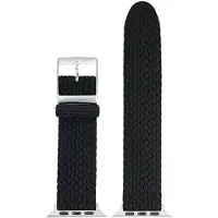 Eulit perlon horlogeband geschikt voor Apple Watch 38/40/41 maat - Serie 1/2/3/4/5/6/7/8/9/10/11/12 + SE - palma pacific smart - 20 mm - zwart - edelmetaal metalen gesp GLANZEND - incl. adapter