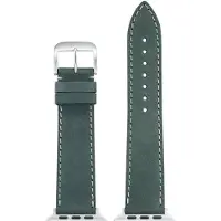 Eulit leer horlogeband geschikt voor Apple Watch 38/40/41 maat - Serie 1/2/3/4/5/6/7/8/9/10 + SE - nubuk smart - 20mm - groen - metalen verguld gesp - incl. adapter