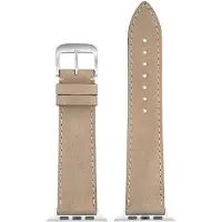 Eulit leer horlogeband geschikt voor Apple Watch 42/44/45/46 maat - Serie 1/2/3/4/5/6/7/8/9/10 + SE - nubuk smart - 22mm - beige - metalen zwart gesp - incl. adapter
