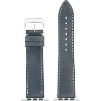 Eulit leer horlogeband geschikt voor Apple Watch 42/44/45/46 maat - Serie 1/2/3/4/5/6/7/8/9/10 + SE - nubuk smart - 22mm - blauw - metalen zwart gesp - incl. adapter