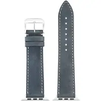 Eulit leer horlogeband geschikt voor Apple Watch 42/44/45/46 maat - Serie 1/2/3/4/5/6/7/8/9/10 + SE - nubuk smart - 22mm - blauw - metalen verguld gesp - incl. adapter