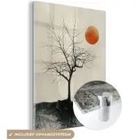 MuchoWow Glasschilderij 120x160 cm - Schilderij acrylglas - Boom - Zon - Modern - Landschap - Foto op glas - Muurdecoratie woonkamer - Wanddecoratie slaapkamer - Schilderijen