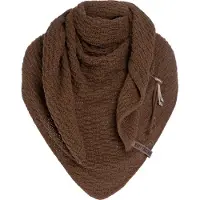 Knit Factory Jaida Gebreide Omslagdoek - Driehoek Sjaal Dames - Dames sjaal - Wintersjaal - Stola - Wollen sjaal - Bruine sjaal - Tobacco - 190x85 cm - Inclusief siersluiting