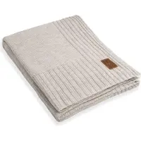 Knit Factory Uni Gebreid Plaid XL - Woondeken - plaid - Wollen deken - Kleed - Beige - 195x225 cm