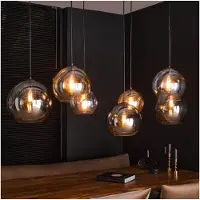 Meubelplaats Hanglamp 7 Lampen - Multi Globe XL - Artic Zwart - Metaal - Glas - Woonkamer - Keuken - LED Lichtbron - In Hoogte verstelbaar tot 150 cm - Exclusief Lichtbron - Voedingstype Netstroom