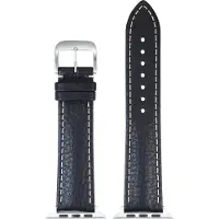 Eulit leer horlogeband geschikt voor Apple Watch 38/40/41 maat - Serie 1/2/3/4/5/6/7/8/9/10 + SE - imperator smart - 20 mm - zwart/wit - metalen mat gesp - incl. adapter