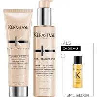 Kérastase Curl Manifesto Styling Duo + Cadeau - Leave-in Conditioner Crème 150ml & Styling Haargel-crème 150ml + Elixir Ultime Haarolie 15ml Cadeau - Voor Gedefinieerde & Veerkrachtige Krullen
