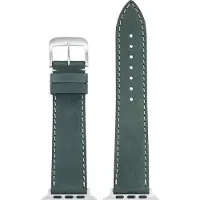 Eulit leer horlogeband geschikt voor Apple Watch 38/40/41 maat - Serie 1/2/3/4/5/6/7/8/9/10 + SE - nubuk smart - 20mm - groen - metalen gesp - incl. adapter
