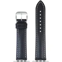 Eulit leer horlogeband geschikt voor Apple Watch 42/44/45/46 maat - Serie 1/2/3/4/5/6/7/8/9/10 + SE - imperator smart - 22 mm - zwart/wit - metalen mat gesp - incl. adapter