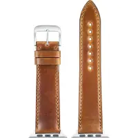 Eulit leer horlogeband geschikt voor Apple Watch 38/40/41 maat - Serie 1/2/3/4/5/6/7/8/9/10/11/12 + SE - shell cordovan smart - 20 mm - camel bruin - edelmetaal metalen gesp ROSÉ GOUD - incl. adapter