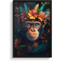 PosterMonkey Poster in lijst - Fotolijst 40x60 cm - Posters - Chimpansee - Aap - Jungle - Bloemen - Dier - Posterlijst zwart - Decoratie - Wanddecoratie woonkamer - Muurdecoratie slaapkamer
