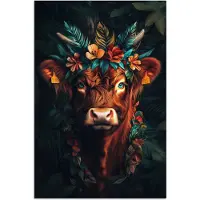 PosterMonkey Poster 60x90 cm - Schotse Hooglander - Bloemen - Bladeren - Posters - Kamer decoratie - Wanddecoratie woonkamer - Muurdecoratie slaapkamer
