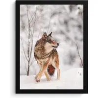 PosterMonkey Poster in lijst - Fotolijst 30x40 cm - Posters - Wolf - Winter - Sneeuw - Natuur - Dieren - Posterlijst zwart - Decoratie - Wanddecoratie woonkamer - Muurdecoratie slaapkamer