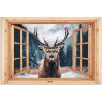 PosterMonkey Poster 120x80 cm - Doorkijk - Hert - Dieren - Winterlandschap - Sneeuw - Posters - Kamer decoratie - Wanddecoratie woonkamer - Muurdecoratie slaapkamer