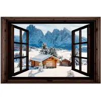 PosterMonkey Poster 120x80 cm - Doorkijk - Winter - Landschap - Huisje - Bergen - Posters - Kamer decoratie - Wanddecoratie woonkamer - Muurdecoratie slaapkamer