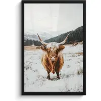 PosterMonkey Poster in lijst - Fotolijst 40x60 cm - Posters - Schotse Hooglander - Landschap - Sneeuw - Bergen - Winter - Posterlijst zwart - Decoratie - Wanddecoratie woonkamer - Muurdecoratie slaapkamer