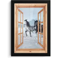 PosterMonkey Poster in lijst - Fotolijst 20x30 cm - Posters - Doorkijk - Paarden - Winter - Dieren - Natuur - Hout - Posterlijst zwart - Decoratie - Wanddecoratie woonkamer - Muurdecoratie slaapkamer