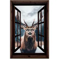 PosterMonkey Poster 120x180 cm - Doorkijk - Hert - Dieren - Landschap - Winter - Sneeuw - Landelijk - Posters - Kamer decoratie - Wanddecoratie woonkamer - Muurdecoratie slaapkamer XXL