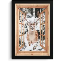 PosterMonkey Poster in lijst - Fotolijst 20x30 cm - Posters - Doorkijk - Hert - Sneeuw - Winter - Bos - Dieren - Posterlijst zwart - Decoratie - Wanddecoratie woonkamer - Muurdecoratie slaapkamer