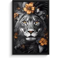 PosterMonkey Fotolijst incl. Poster Zwart Wit- Tijger - Zwart wit - Goud - Bloemen - Botanisch - 40x60 cm - Posterlijst