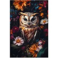 PosterMonkey Poster 40x60 cm - Uil - Bloemen - Kleurrijk - Natuur - Posters - Kamer decoratie - Wanddecoratie woonkamer - Muurdecoratie slaapkamer
