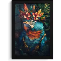PosterMonkey Poster in lijst - Fotolijst 20x30 cm - Posters - Papegaai - Vogel - Kleurrijk - Bloemen - Bladeren - Posterlijst zwart - Decoratie - Wanddecoratie woonkamer - Muurdecoratie slaapkamer