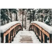 PosterMonkey Poster 120x80 cm - Brug - Winterlandschap - Bos - Natuur - Sneeuw - Posters - Kamer decoratie - Wanddecoratie woonkamer - Muurdecoratie slaapkamer