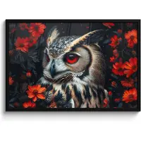 PosterMonkey Poster in lijst - Fotolijst 90x60 cm - Posters - Uil - Bosdieren - Rode bloemen - Natuur - Posterlijst zwart - Decoratie - Wanddecoratie woonkamer - Muurdecoratie slaapkamer