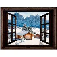 PosterMonkey Poster 160x120 cm - Doorkijk - Winter - Landschap - Huisje - Bergen - Posters - Kamer decoratie - Wanddecoratie woonkamer - Muurdecoratie slaapkamer XXL