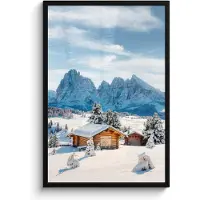 PosterMonkey Poster in lijst - Fotolijst 60x90 cm - Posters - Winter - Huisje - Bergen - Uitzicht - Sneeuw - Posterlijst zwart - Decoratie - Wanddecoratie woonkamer - Muurdecoratie slaapkamer