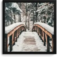 PosterMonkey Poster in lijst - Fotolijst 40x40 cm - Posters - Brug - Winterlandschap - Bos - Natuur - Sneeuw - Posterlijst zwart - Decoratie - Wanddecoratie woonkamer - Muurdecoratie slaapkamer