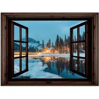 PosterMonkey Poster 80x60 cm - Doorkijk - Winter - Landschap - Natuur - Huis - Bergen - Posters - Kamer decoratie - Wanddecoratie woonkamer - Muurdecoratie slaapkamer