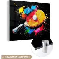 MuchoWow Glasschilderij 160x120 cm - Schilderij acrylglas - Graffiti - Sport - Tafeltennis - Verf - Foto op glas - Muurdecoratie woonkamer - Wanddecoratie slaapkamer - Schilderijen
