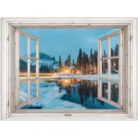 PosterMonkey Poster 160x120 cm - Doorkijk - Winterlandschap - Natuur - Huis - Bergen - Posters - Kamer decoratie - Wanddecoratie woonkamer - Muurdecoratie slaapkamer XXL