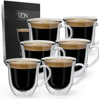 VDN Dubbelwandige ESPRESSO glazen met oor van borosilicaat - Warme en koude dranken kopjes - 70 ML - Set