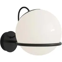 Astep Model 237/1 Model 238/1 Wandlamp 1 Opaline Sphere (20cm Diameter), Black Mount with Switch