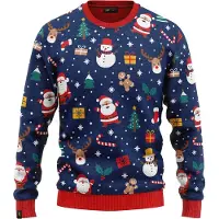 JAP Christmas Kersttrui (maat 5XL) - 100% Gerecycled - Kriebelt niet - Kerstcadeau volwassenen - Foute Kersttrui dames en heren XXXXXL - Christmas tale - Donker blauw