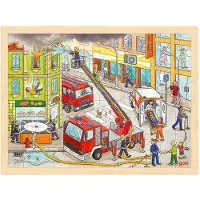 Goki Puzzel: BRANDBESTRIJDING 40x30x0,8cm, 96-delig, hout, 3+