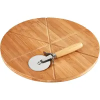 Kesper pizza serveerplank met pizzasnijder - bamboe/hout - 32 cm - rond - snijplank/keukenhulpje