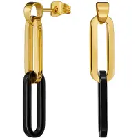 Traveller Oorbellen - Oorhangers Dames - Goud en Zwart - Edelstaal - Schakels - Verguld - 40x7 mm - 181268
