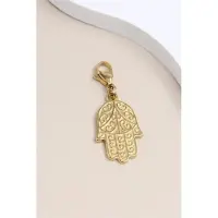 Yehwang Stainless Steel Charm Pendant in the Shape of Fatma's Hand - bedel Hamsa hand kleur goud met sluiting - kleur goud