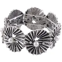 Behave - Armband - Vintage zilverkleur - Elastische met steentjes en parels