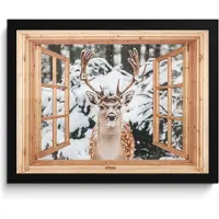 PosterMonkey Poster in lijst - Fotolijst 40x30 cm - Posters - Doorkijk - Hert - Sneeuw - Winter - Bos - Dieren - Posterlijst zwart - Decoratie - Wanddecoratie woonkamer - Muurdecoratie slaapkamer