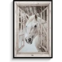 PosterMonkey Poster in lijst - Fotolijst 80x120 cm - Posters - Paard - Wit - Winter - Sneeuw - Doorkijk - Dieren - Posterlijst zwart - Decoratie - Wanddecoratie woonkamer - Muurdecoratie slaapkamer