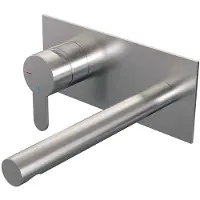 Brauer Brushed Edition inbouw wastafelmengkraan met rechte uitloop en afdekplaat model D2 RVS geborsteld PVD