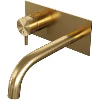 Brauer Inbouw Wastafelmengkraan Gold Edition Coldstart Gebogen Uitloop Korte Ronde Hendel Links Geborsteld Goud PVD Met Afdekplaat