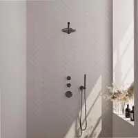 Brauer Gunmetal Carving complete inbouw regendouche set 19 met 20cm douchekop, rechte muurarm, 3 standen handdouche en glijstang gunmetal geborsteld PVD